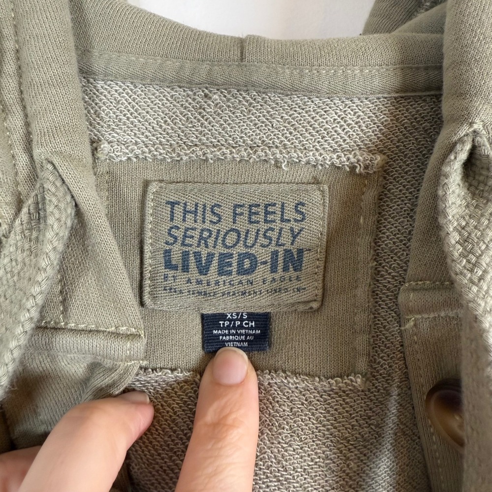 American Eagle Seriously Lived-In Hoodie Shacket XS Small Waffle Knit Button Up - Picture 3 of 5